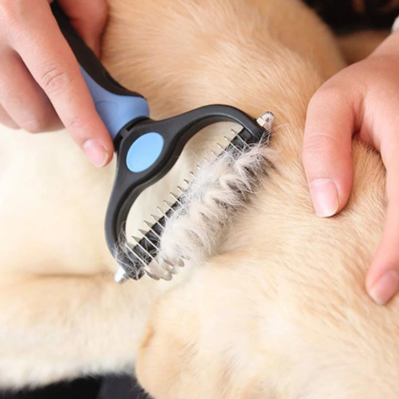 Professional Double-Sided Stainless Steel Undercoat Rake & Dematting Comb for Dogs and Cats - Safe Painless Mat Remover, Deshedding Tool for Matted Fur and Coat Maintenance