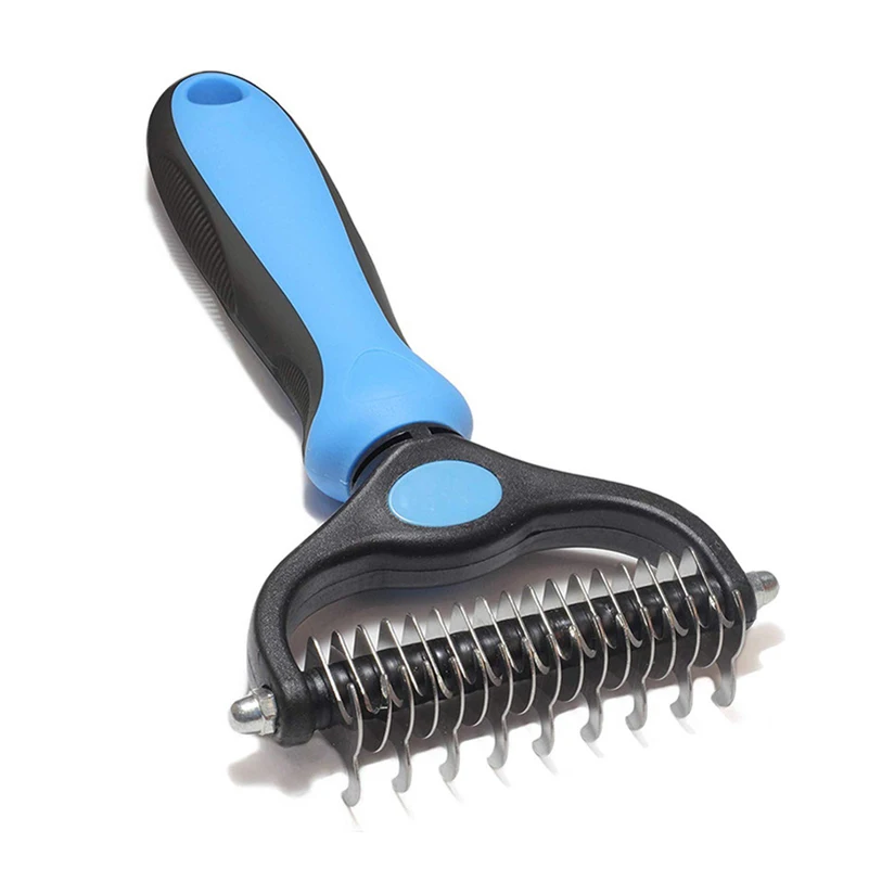 Professional Double-Sided Stainless Steel Undercoat Rake & Dematting Comb for Dogs and Cats - Safe Painless Mat Remover, Deshedding Tool for Matted Fur and Coat Maintenance