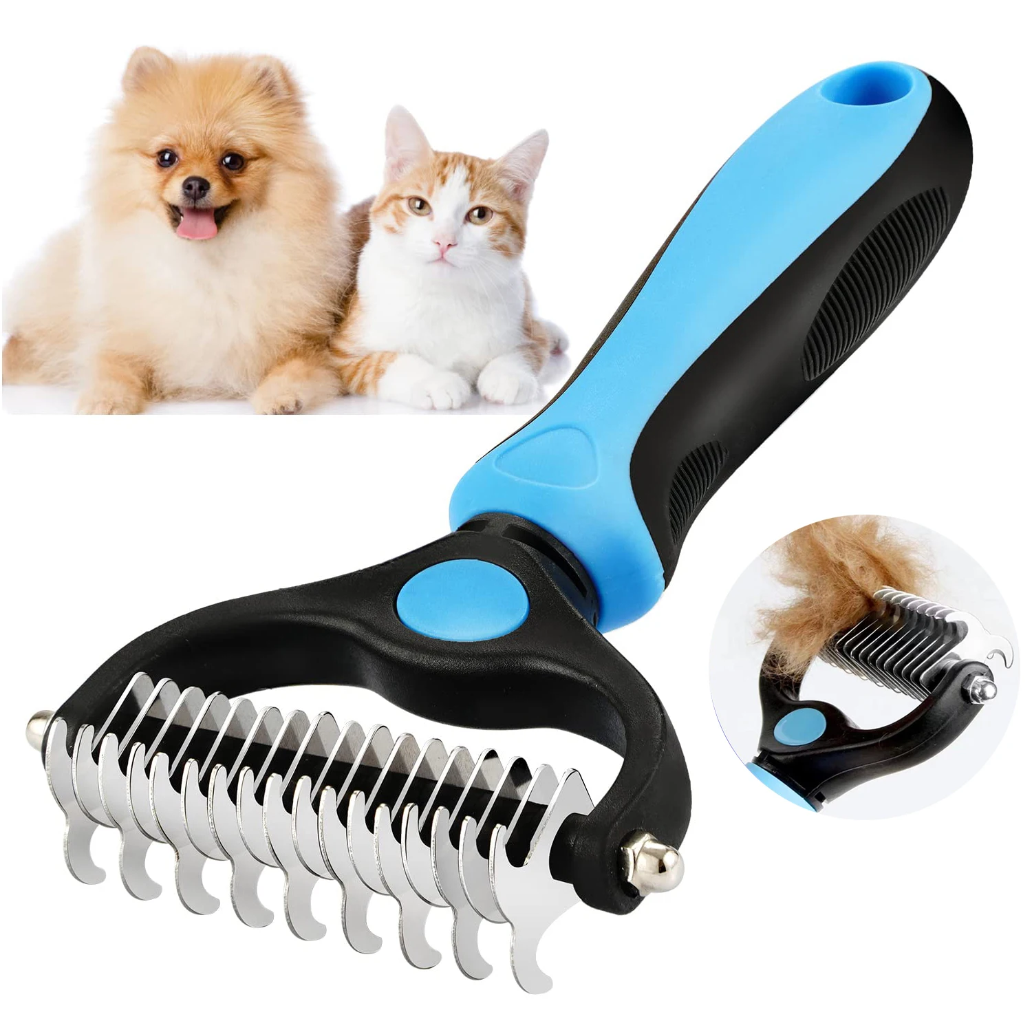 Professional Double-Sided Stainless Steel Undercoat Rake & Dematting Comb for Dogs and Cats - Safe Painless Mat Remover, Deshedding Tool for Matted Fur and Coat Maintenance