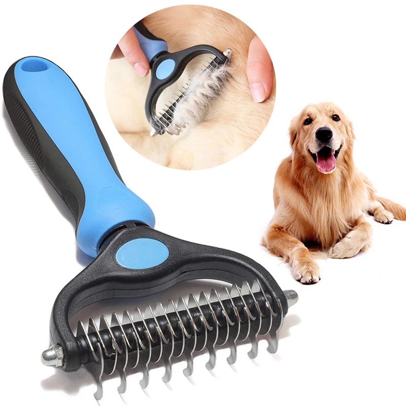 Professional Double-Sided Stainless Steel Undercoat Rake & Dematting Comb for Dogs and Cats - Safe Painless Mat Remover, Deshedding Tool for Matted Fur and Coat Maintenance
