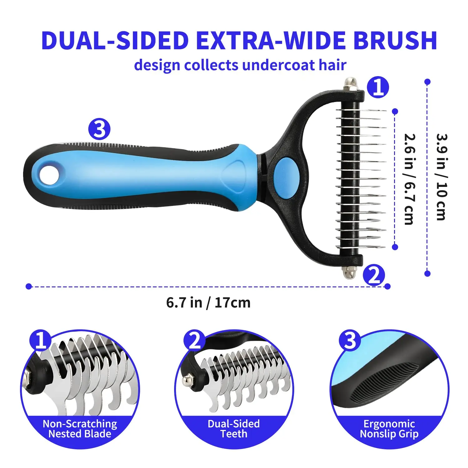 Professional Double-Sided Stainless Steel Undercoat Rake & Dematting Comb for Dogs and Cats - Safe Painless Mat Remover, Deshedding Tool for Matted Fur and Coat Maintenance