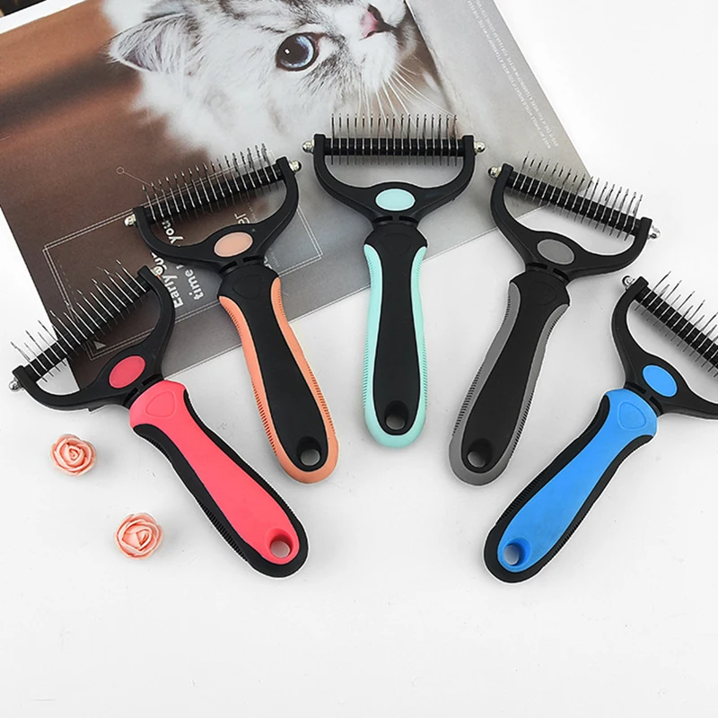 Professional Double-Sided Stainless Steel Undercoat Rake & Dematting Comb for Dogs and Cats - Safe Painless Mat Remover, Deshedding Tool for Matted Fur and Coat Maintenance