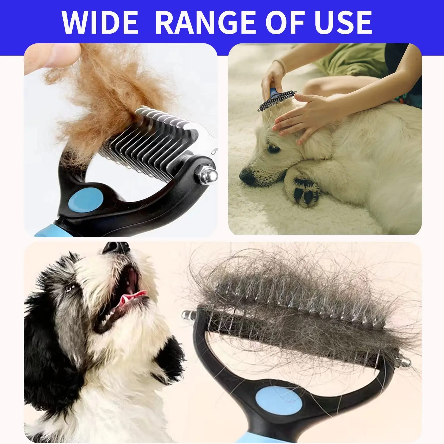 Professional Double-Sided Stainless Steel Undercoat Rake & Dematting Comb for Dogs and Cats - Safe Painless Mat Remover, Deshedding Tool for Matted Fur and Coat Maintenance