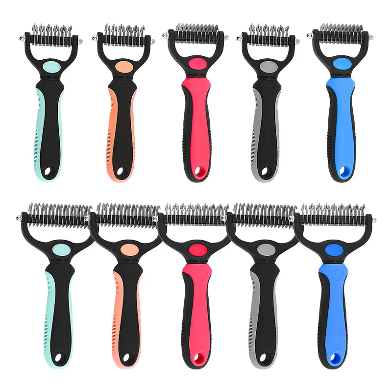 Professional Double-Sided Stainless Steel Undercoat Rake & Dematting Comb for Dogs and Cats - Safe Painless Mat Remover, Deshedding Tool for Matted Fur and Coat Maintenance